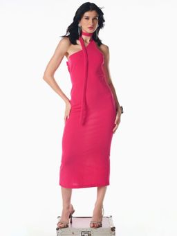 DELAN - Pink Scuba Bodycon Midi Dress
