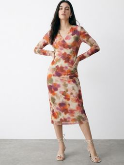 Outzidr - Multi-Color V-Neck Mesh Dress