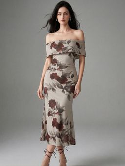 Outzidr - Multi-Color Off Shoulder Floral Printed Dress