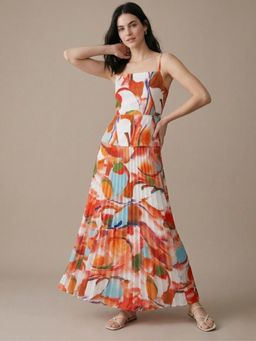 Outzidr - Multi-Color Spaghetti Strap Printed Backless Dress