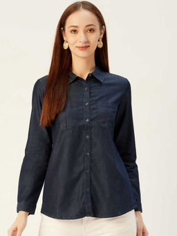 Xpose - Women Navy Blue Classic Regular Fit Solid Casual Shirt