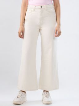 Spykar - White Solid Wide Leg High Rise Jeans