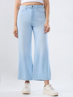 Spykar - Blue Solid Wide Leg High Rise Jeans