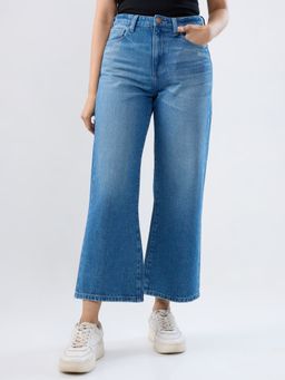 Spykar - Blue Solid Wide Leg High Rise Jeans