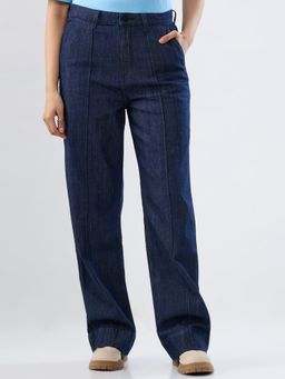 Spykar - Blue Solid Straight Fit High Rise Jeans