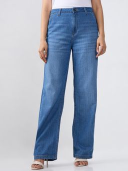 Spykar - Blue Solid Straight Fit High Rise Jeans