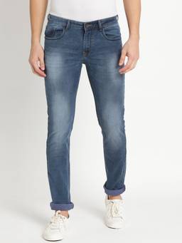 Turtle - Men Cotton Stretch Solid Light Blue Jeans