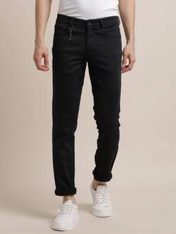 Turtle - Men Cotton Stretch Solid Black Jeans