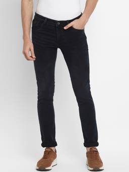 Turtle - Men Cotton Stretch Solid Navy Blue Jeans
