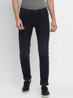 Turtle - Men Cotton Stretch Solid Navy Blue Jeans