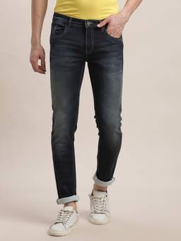 Turtle - Men Cotton Stretch Solid Navy Blue Jeans