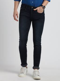 Turtle - Men Cotton Stretch Solid Denim Navy Blue Jeans