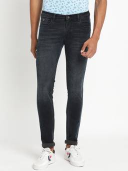 Turtle - Men Cotton Stretch Solid Dark Grey Jeans