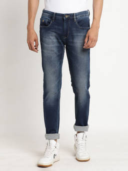 Turtle - Men Cotton Stretch Solid Blue Jeans