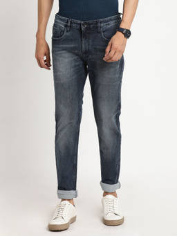 Turtle - Men Cotton Stretch Solid Dark Blue Jeans