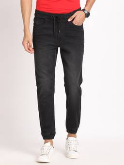 Turtle - Men Cotton Stretch Solid Black Jogger Jeans