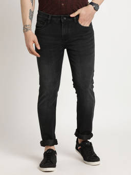 Turtle - Men Cotton Stretch Solid Charcoal Jeans
