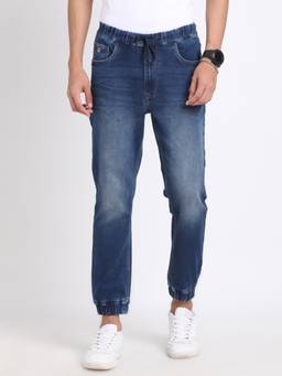 Turtle - Men Cotton Stretch Solid Blue Jogger Jeans