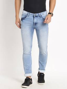 Turtle - Men Cotton Stretch Solid Light Blue Jeans