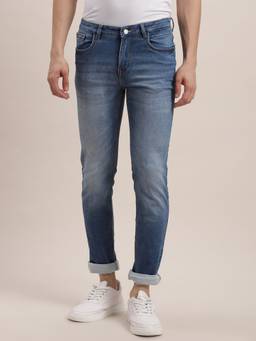 Turtle - Men Cotton Stretch Solid Blue Jeans