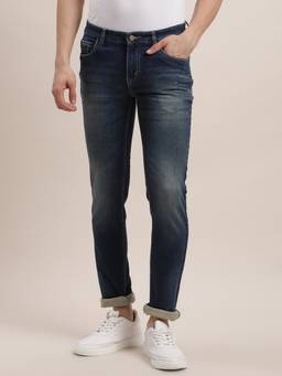 Turtle - Men Cotton Stretch Solid Blue Jeans