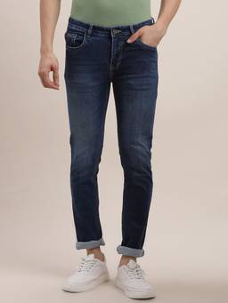 Turtle - Men Cotton Stretch Solid Blue Jeans