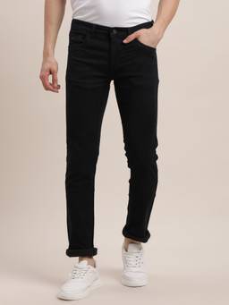 Turtle - Men Cotton Stretch Solid Black Jeans