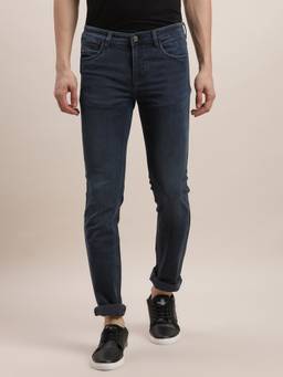 Turtle - Men Cotton Stretch Solid Navy Blue Jeans