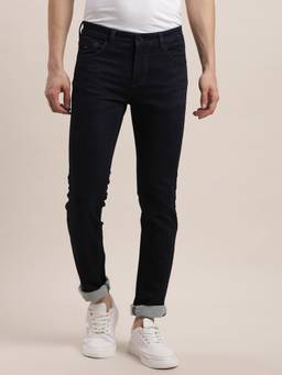 Turtle - Men Cotton Stretch Solid Dark Blue Jeans