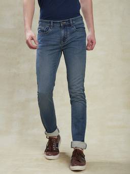 Turtle - Men Cotton Stretch Solid Blue Jeans
