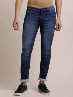 Turtle - Men Cotton Stretch Solid Navy Blue Jeans