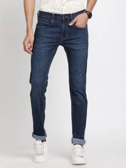 Turtle - Men Cotton Stretch Solid Navy Blue Jeans