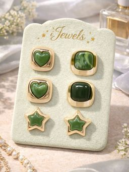 I Jewels - Designer Teal And Gold Contemporary Studs Earrings