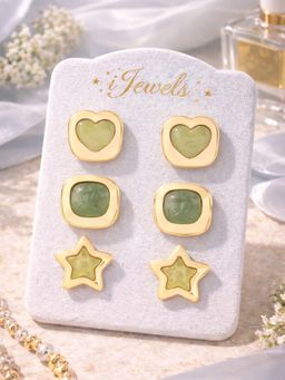 I Jewels - Designer Mint And Gold Contemporary Studs Earrings