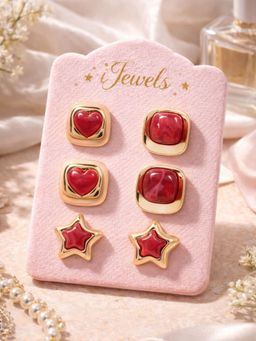 I Jewels - Designer Red And Gold Contemporary Studs Earrings