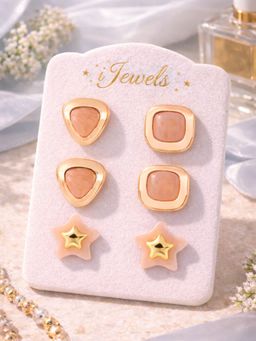 I Jewels - Designer Peach and Gold Contemporary Studs Earrings