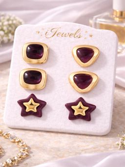 I Jewels - Designer Wine and Gold Contemporary Studs Earrings