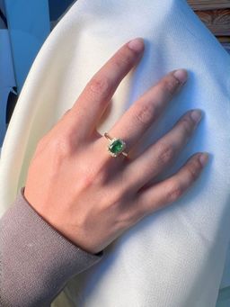 I Jewels - Gold Plated Green AD Cubic Zirconia Studded Adjustable Finger Ring