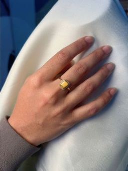 I Jewels - Gold Plated Yellow AD Cubic Zirconia Studded Adjustable Finger Ring