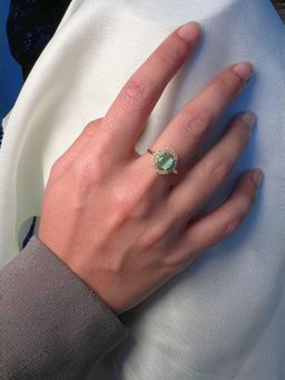 I Jewels - Gold Plated Mint AD and White Cubic Zirconia Studded Adjustable Finger Ring