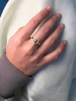 I Jewels - Gold Plated Blue AD and White Cubic Zirconia Studded Adjustable Finger Ring