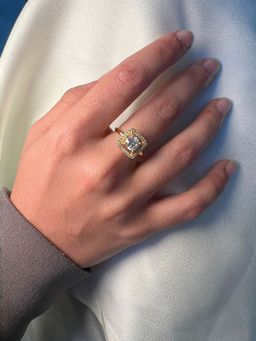 I Jewels - Gold Plated White AD and Cubic Zirconia Studded Adjustable Finger Ring