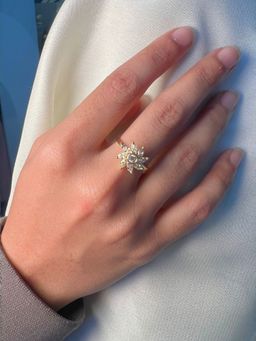 I Jewels - Gold Plated White Stone Studded Adjustable Finger Ring