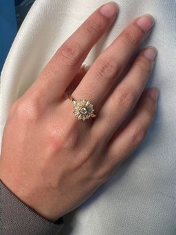 I Jewels - Gold Plated White Stone Studded Adjustable Finger Ring