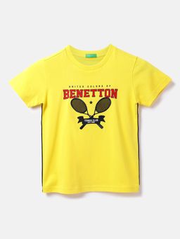 United Colors of Benetton - Cotton Printed Round Neck Boys Yellow T-shirts