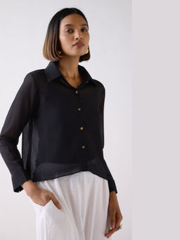 Basanti Kapde aur Koffee - Black Textured Chiffon Shirt
