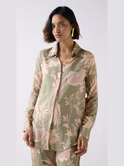 Basanti Kapde aur Koffee - Green Muslin Floral Printed Shirt