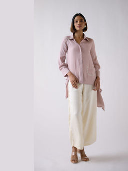 Basanti Kapde aur Koffee - Chalk Crepe Satin Long Shirt