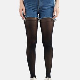 Secrets By ZeroKaata - Black Self Design Semi Sheer Pantyhose Stockings For Women