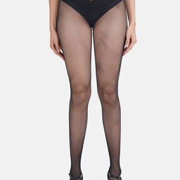 Secrets By ZeroKaata - Black Self Design Sheer Pantyhose Stockings For Women